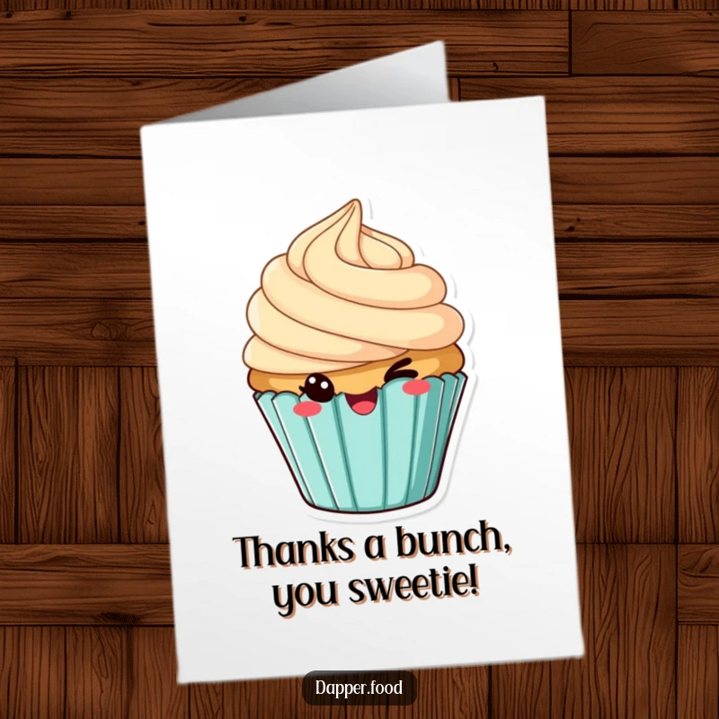 Funny Free Printable Thank You Card: A cheeky cupcake with frosting tilted, winking adorably.