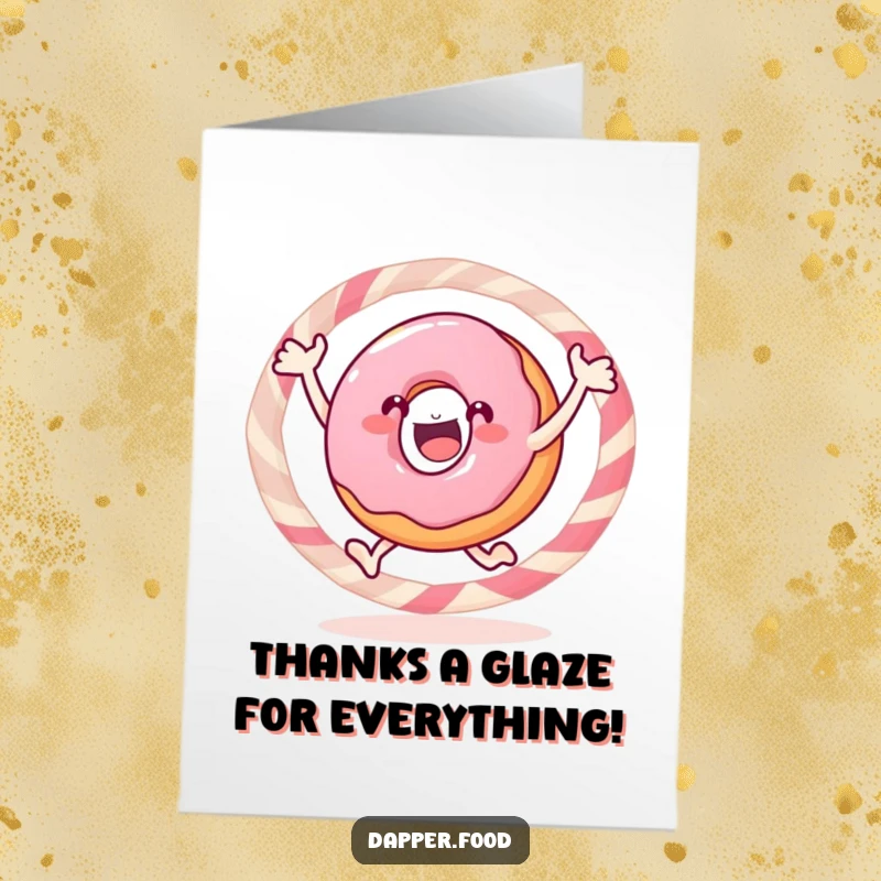 Funny Free Printable Donut Thank You Card, a gleeful donut jumping through a candy hoop, sending sweet thanks with a joyful expression.