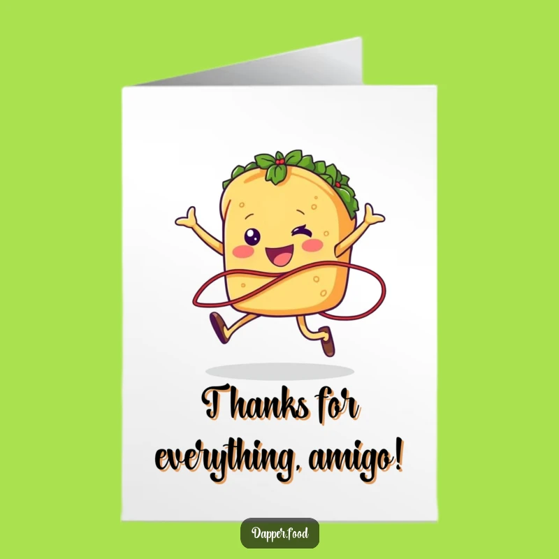 Free Printable Taco Thank You Card: Jumping taco for a spicy, funny downloadable gift!