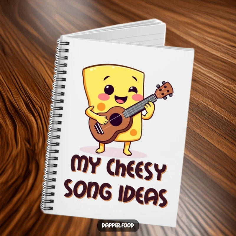Funny Cheese Ukulele Notebook: A smiling cheese slice playing a miniature ukulele, for jotting down musical thoughts and a funny gift.
