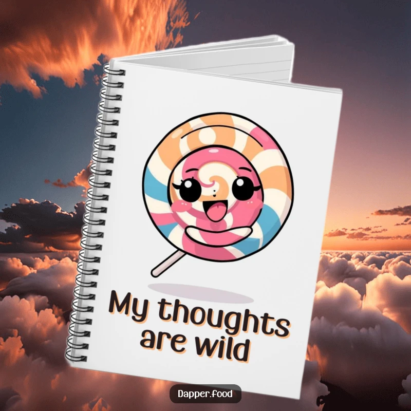 Funny Kawaii Lollipop Notebook: A cute character spinning happily, ideal for notes or doodles, a charming funny gift.
