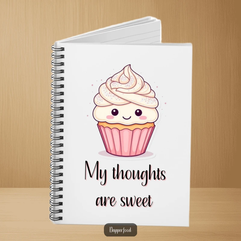 Funny cupcake notebook with a confetti shower, perfect for jotting down ideas with a cheerful and festive vibe.
