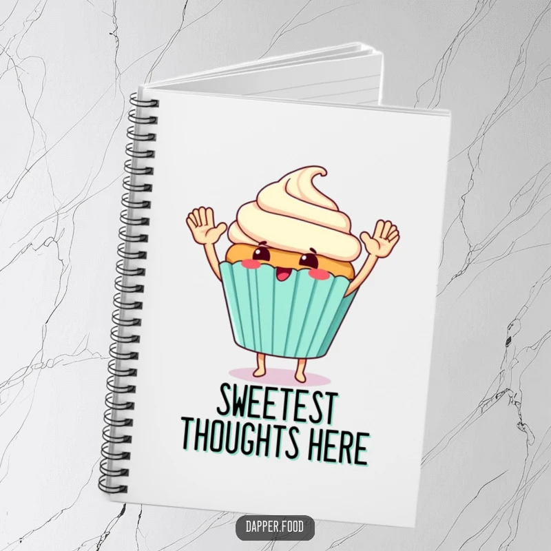 Funny Notebook cover with a giggling cupcake character giving a giant high-five with tiny arms.