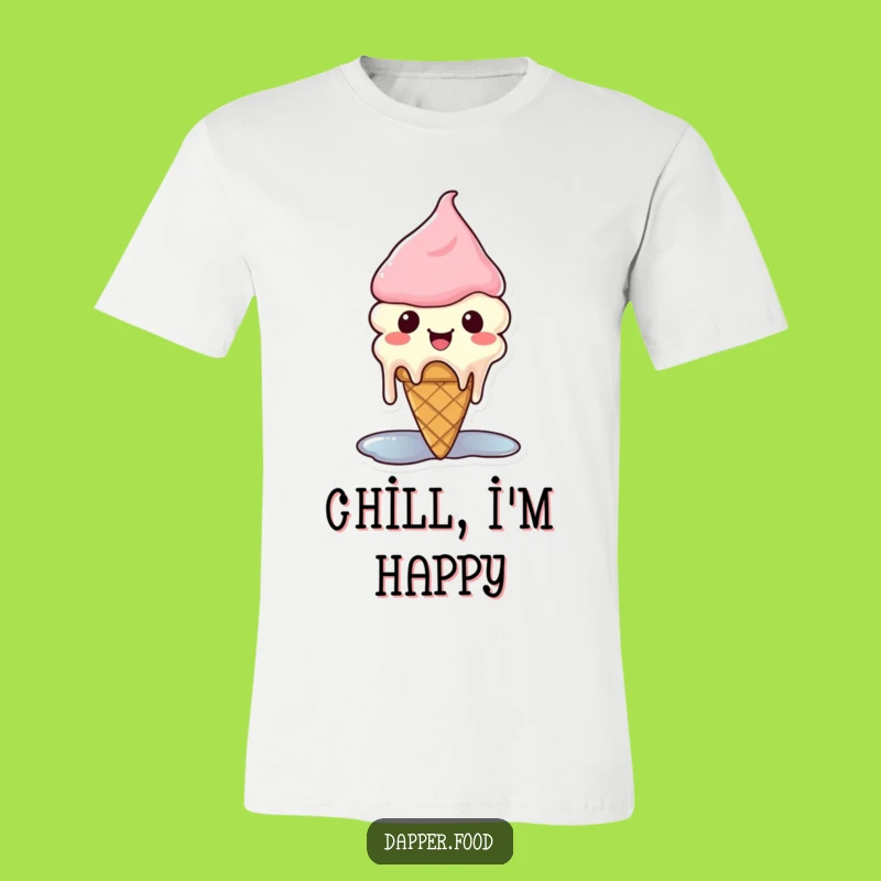 Funny Kawaii Ice Cream T-Shirt: Happy Melting Cone Design