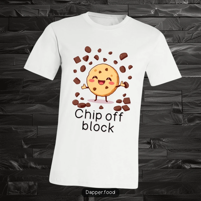 Funny t-shirt featuring a grinning cookie enthusiastically juggling chocolate chips, showcasing impressive baking skills and fun.