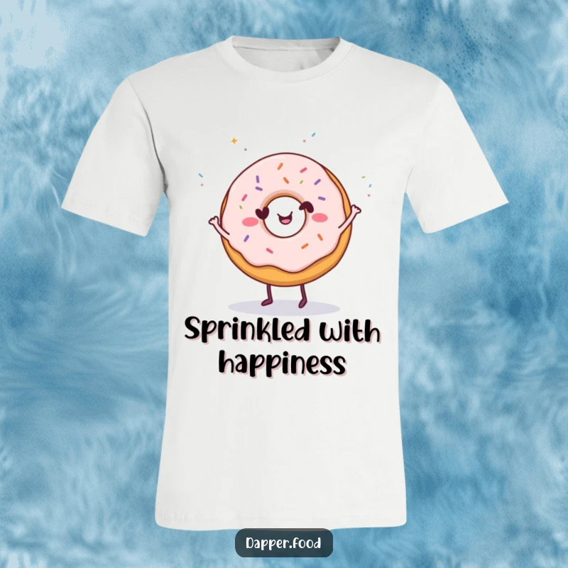 Funny Donut Dance T-Shirt: A happy donut character doing a little dance with sprinkles falling, a great funny gift idea.
