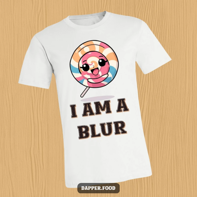 Funny Kawaii Lollipop T-Shirt: A cheerful character spinning at high speed, embodying pure joy, a great funny gift.