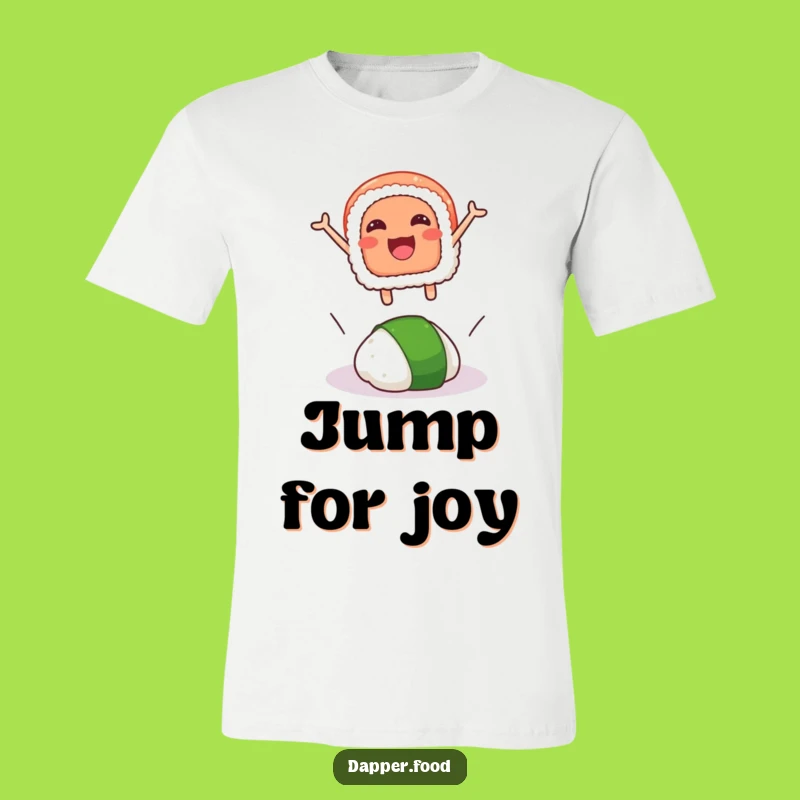 Funny Sushi Leap T-Shirt: Wearable Humor of a Sushi Slice Jumping Over Wasabi