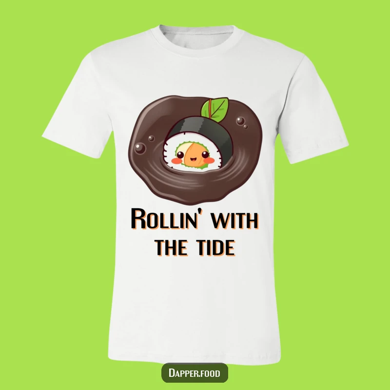 Funny Kawaii Sushi T-Shirt: Happy Swimming Sushi Roll Design