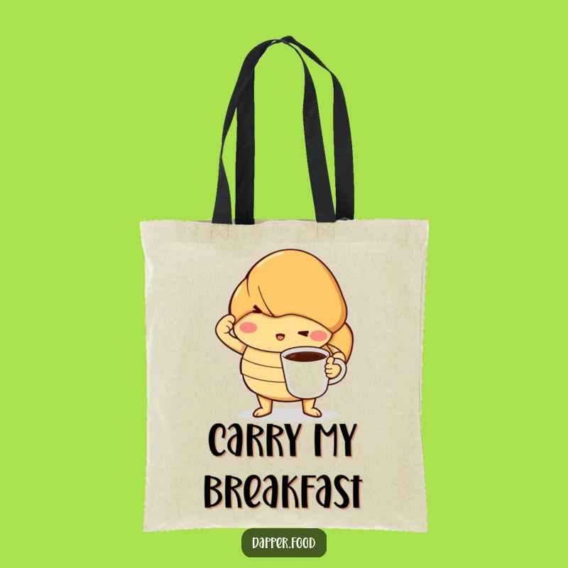 Funny Croissant Coffee Pose Tote Bag - Carry Your Morning Drama