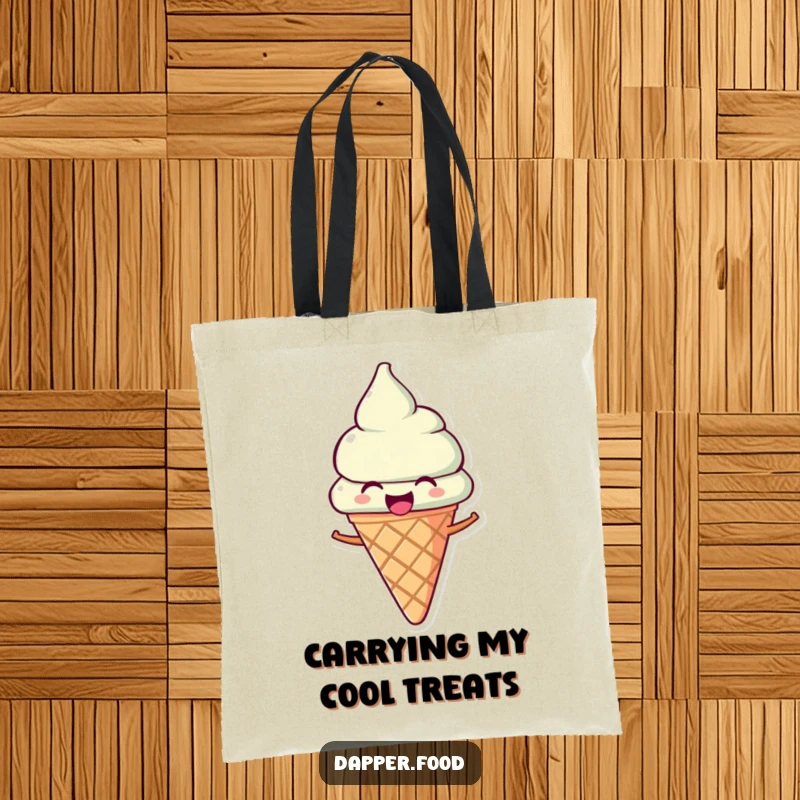 Funny Ice Cream Tote Bag: A joyous ice cream cone character tilted as if singing, ideal for carrying anything.