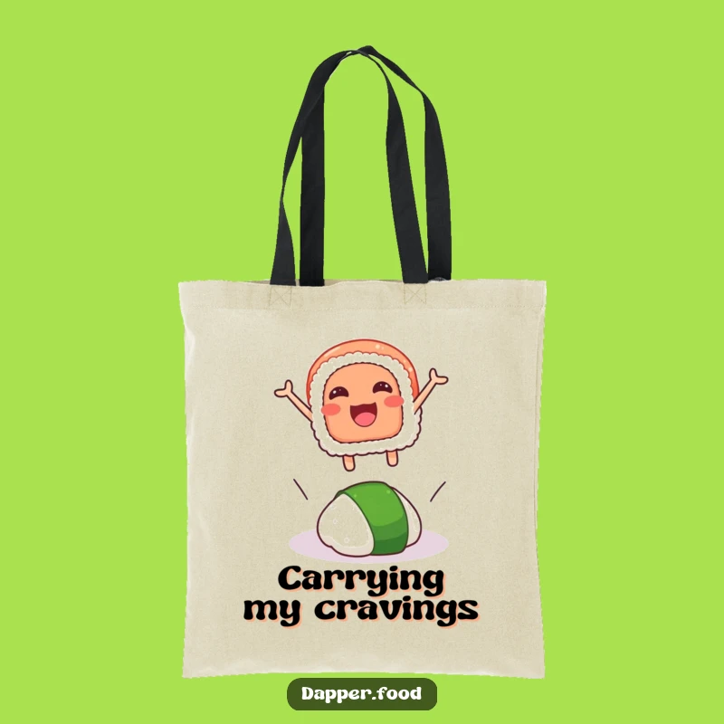 Funny Sushi Leap Tote Bag: Carry Your Laughs with This Sushi and Wasabi Design