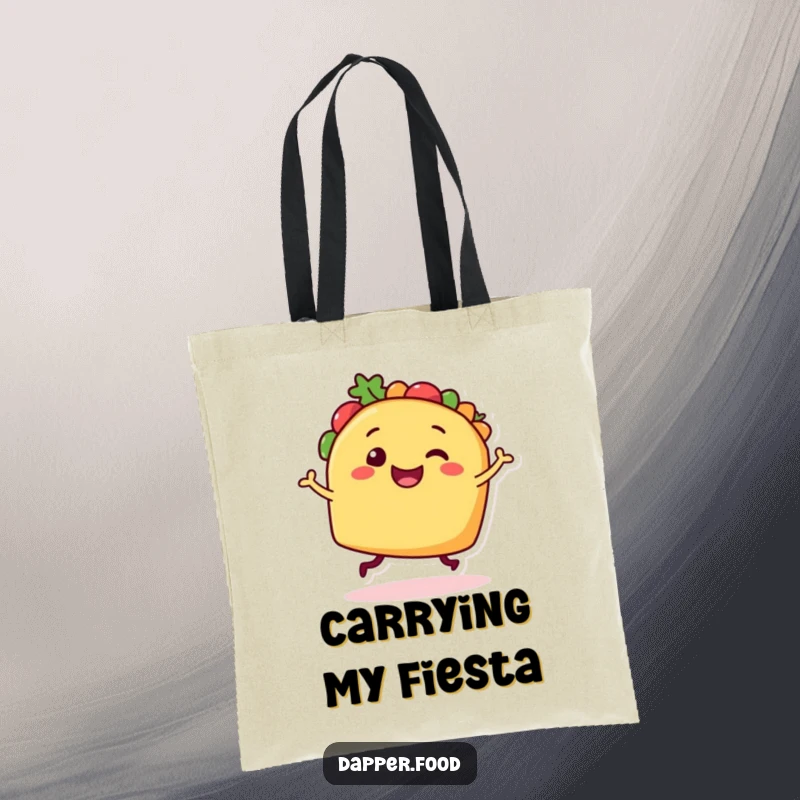 Funny Taco Dancer Tote Bag: A smiling taco character performing a lively dance, ideal for carrying essentials with humor.