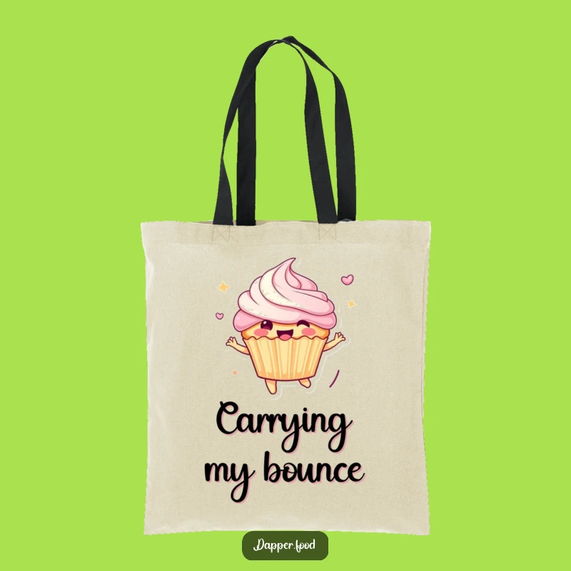 Funny Bouncing Cupcake Tote Bag: Cheerful Character Art, Carry Your Fun, Great Funny Gift